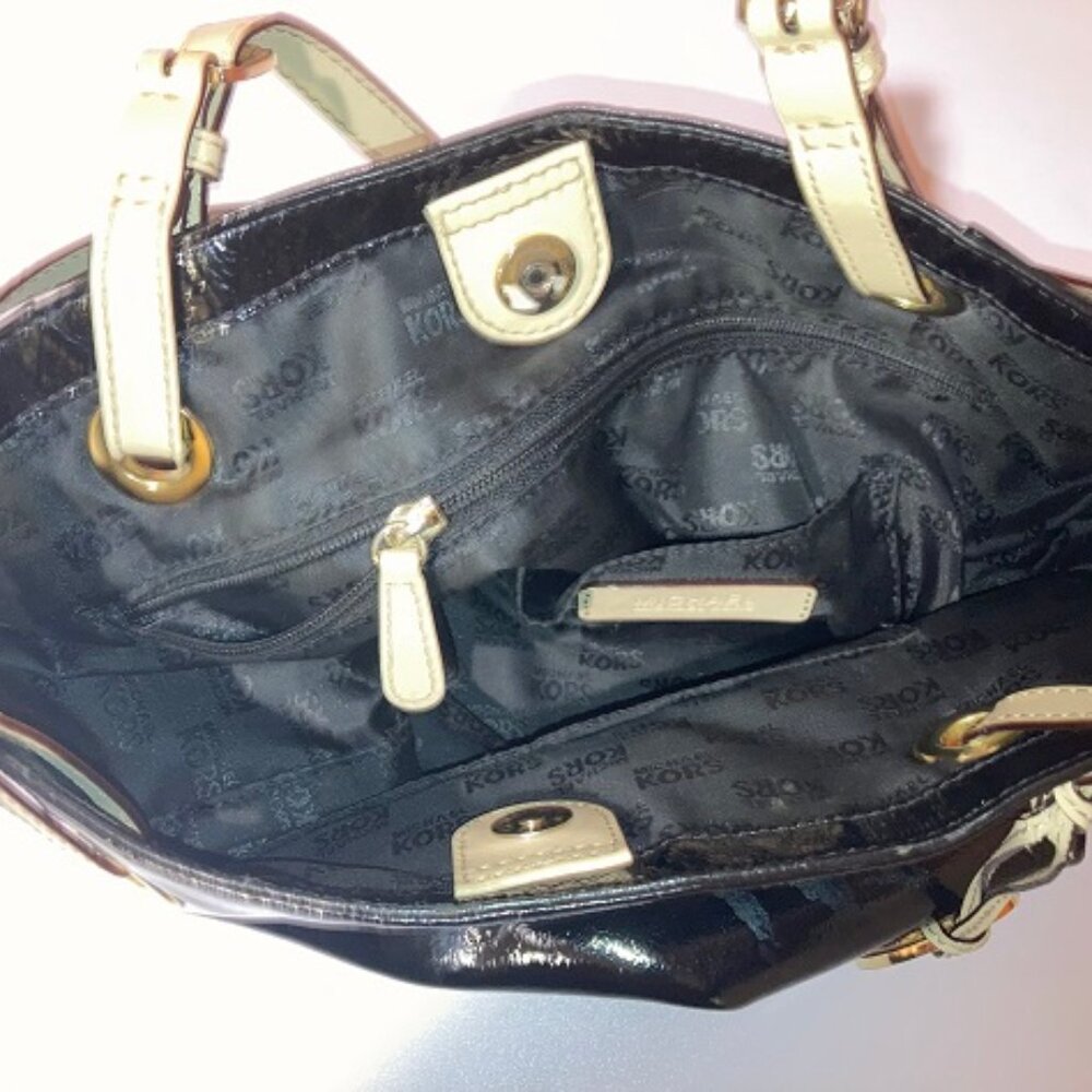 MICHAEL KORS Shiny Black Leather TOTE BAG PURSE - Picture 5 of 5